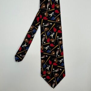 Museum Artifacts Black Baseball All Over Print Silk Necktie Mens OS